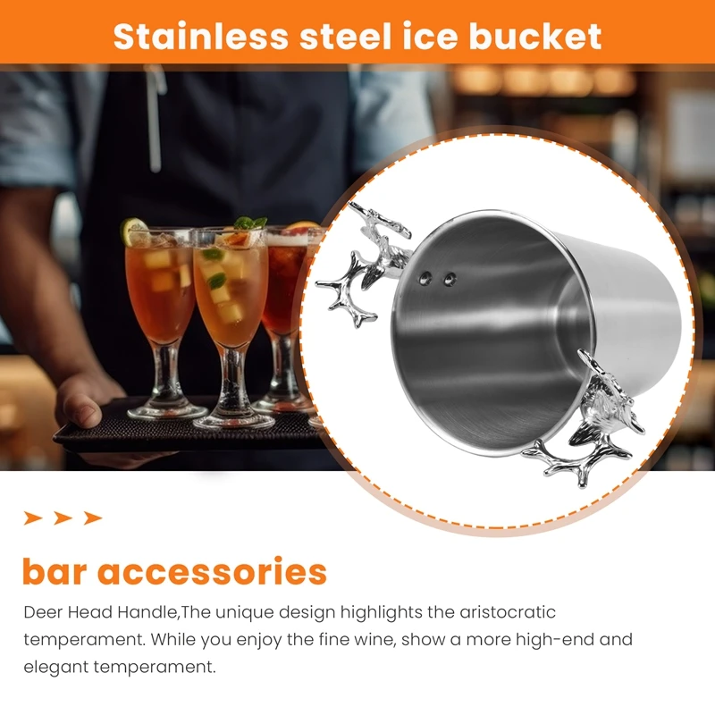 ABSF Stainless Steel Deer Head Handle,Insulated Ice Bucket,For Paties &Bar