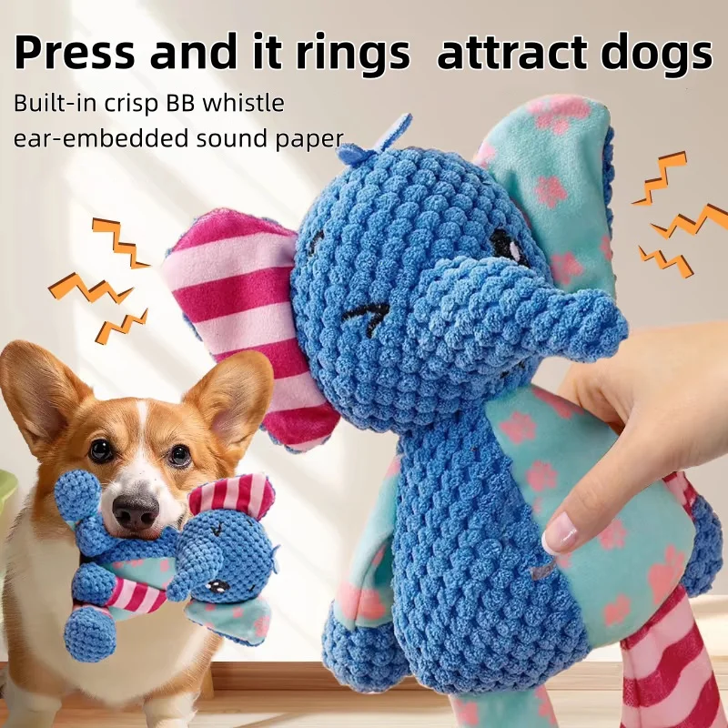 Dog Plush Toy Fox Elephant Squeaky Bite Resistant Interactive Chewing Toy Sounding Doll Teeth Cleaning For Puppy Pet Supplies