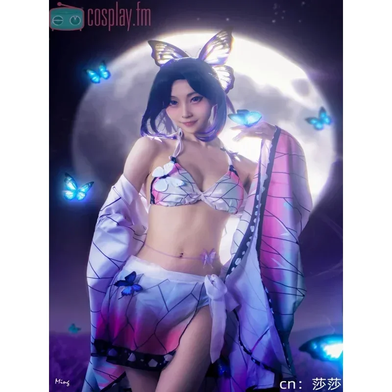 HN8 Kochou Shinobu sexy swimwear deadslayer theme tanjiou nezuko Agatsuma zenitsu cosplay bikini dress up Halloween gift)4Dc