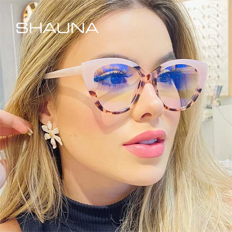 SHAUNA Retro TR90 Anti-Blue Light Cat Eye Women Glasses Frame Fashion Spring Hinge Men Colorful Leopard Optical Frame