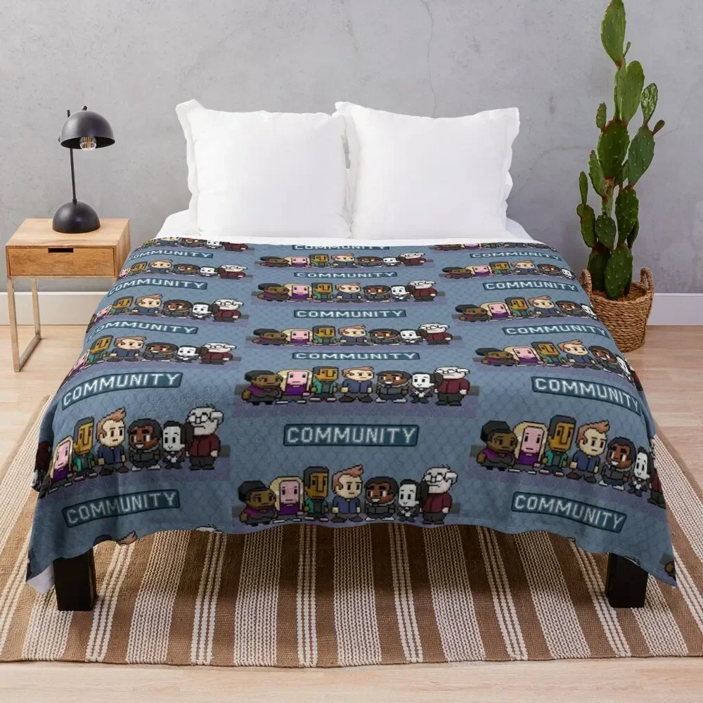 Community characters in 8-bit Throw Blanket Soft Solid Color Blanket for Couch Bed