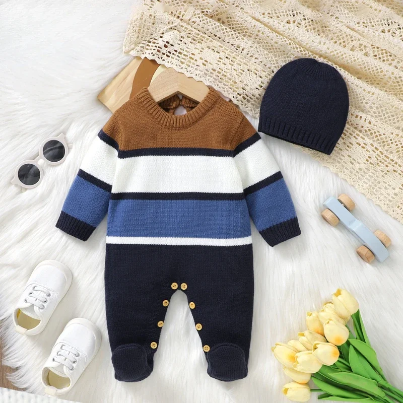 Sets Autumn Children Outfits Suits Newborn Baby Boys Rompers Jumpsuits Winter Outwear Infant Long Sleeves Playsuits Hats Clothes