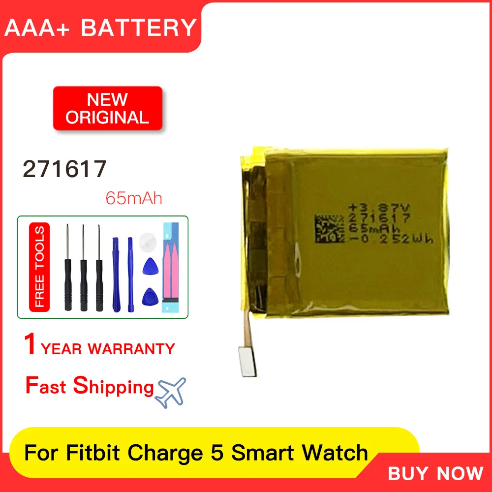 Genuine Replacement Battery 65mAh 271617 Battery For Fitbit Charge 5 Smart Sports Watch Batterie Accumulator AKKU+Free Tools