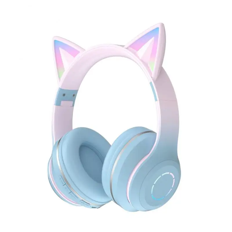 Flash Light Headphone Cute Cat Ears Wireless Earphone with Mic Kids Girl Gifts Stereo Music Phone Headsets TWS 5.0