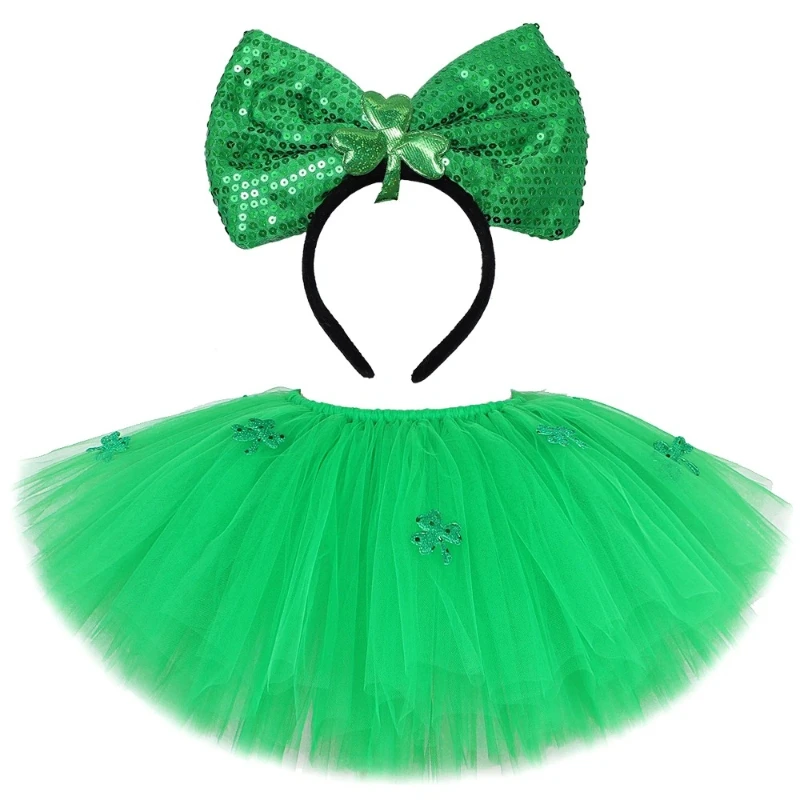

Green Saint Patrick's Day Tutu Skirt Outfit for Girls 3 Leaves Grass Fluffy Princess Tutus Set for Kids Irish Festival Costumes