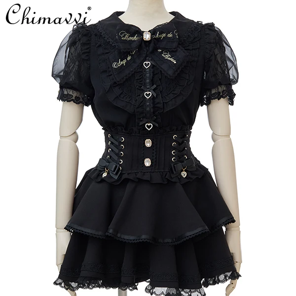 

Japanese Liz Sweet Bow Shirt Women 2025 Summer Clothes New Mass-produced Soft Girl Doll Collar Big Bow Short-sleeved Blouse Top