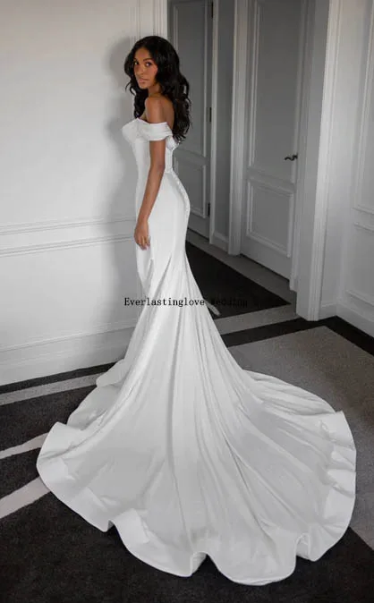 Elegant Off The The Shoulder Soft Satin Mermaid Wedding Dresses Side Slit Sweep Train Custom Made 2024 Vestido De Noival