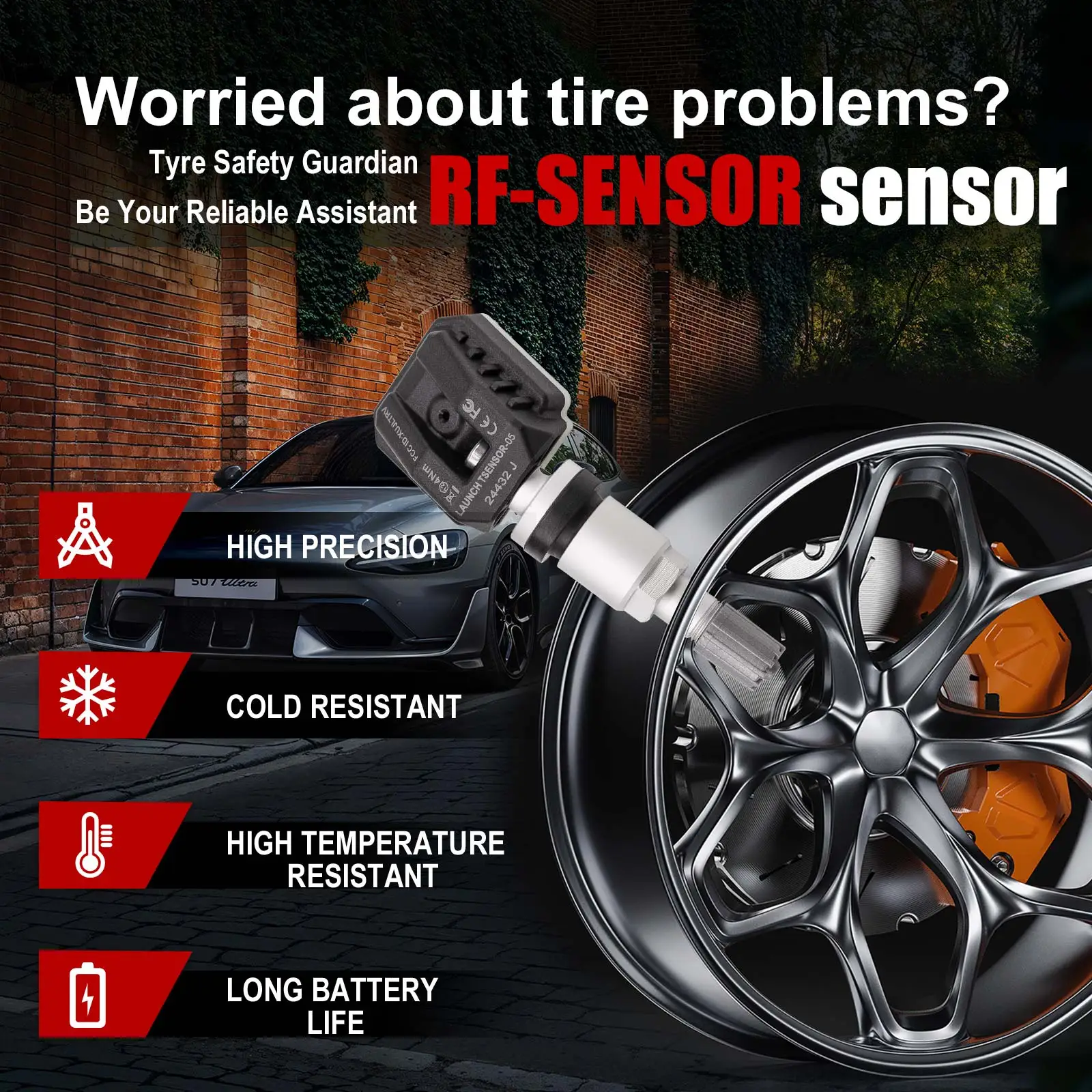 4PCS Launch LTR-05 RF-sensor 315MHz en 433MHz TPMS-sensortool Metaal en rubber