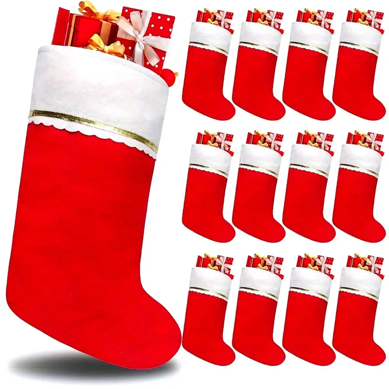 

6/12Pcs Christmas Stockings Santa Claus Sock Gift Kids Candy Bag Pocket Xmas Tree Hanging Ornament New Year Party Decoration