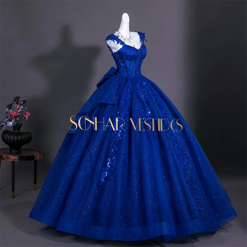 Sonhar Vestidos Royal Blue Party Dress 15 Quinceanera Dresses Shiny Prom Gown Birthday Party Ball Gown Customized Dress For Girl - view 6