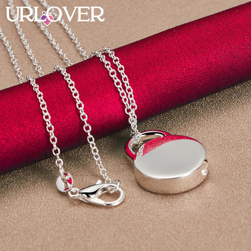 

URLOVER 925 Sterling Silver Necklace For Woman Round Lock Pendant Necklaces Lady Party Wedding Valentines Fashion Jewelry Gifts