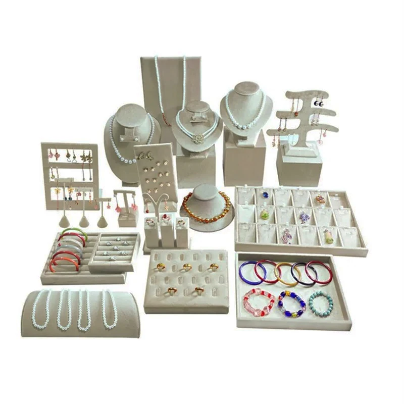 Gray Velvet Jewelry Display Props, Organizer for Rings Earrings Necklaces Bracelets & Pearl ,Jewelry Store Window & Home Storage