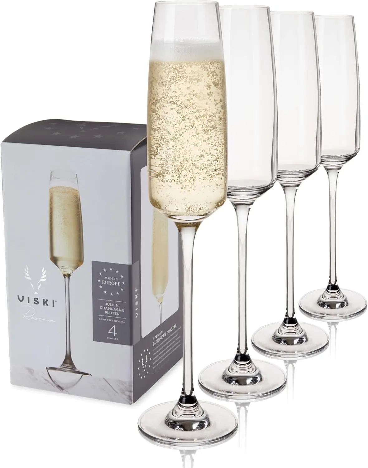 

Julien Champagne Flutes, Crystal Clear 5.75 oz Set of 4 for Wine, Prosecco, Gifts