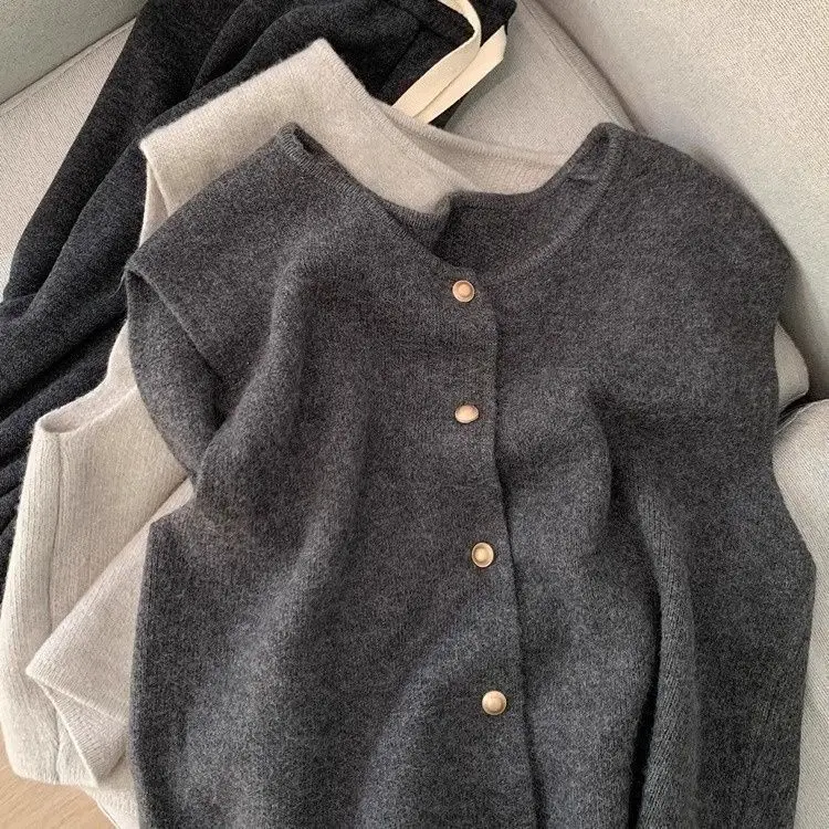 

Early Autumn Knitted Open Cardigan Women's Loose Sweater Vest Layering Sle Korean System Long Sve f High Collar