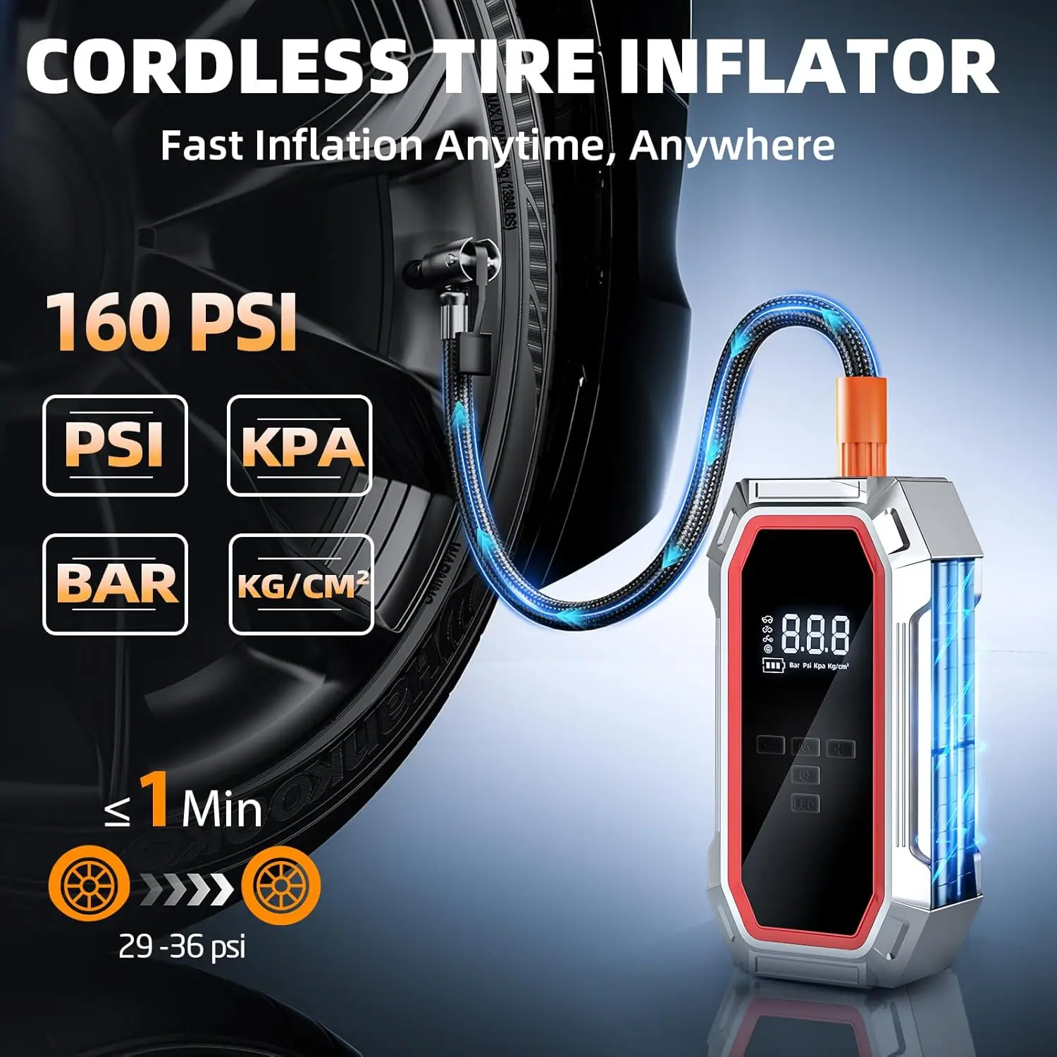 5000A Peak Car Jump Starter mit Luftkompressor, 160PSI Reifenfüller, Power Bank, LED-Licht für Fahrzeuge