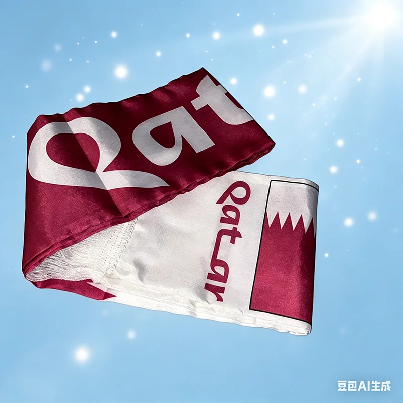 Z-ONE FLAG 14x135cm Qatar  Scarf  Double-sided  Satin  Tassels Suitable for 2026 Football cup, Sports, Events