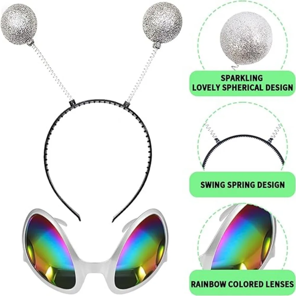 2 Paar Alien-Stirnbänder und -Brillen, Alien-Sonnenbrille mit Regenbogenlinsen, Stirnband mit Antennen für Erwachsene – Detail 2