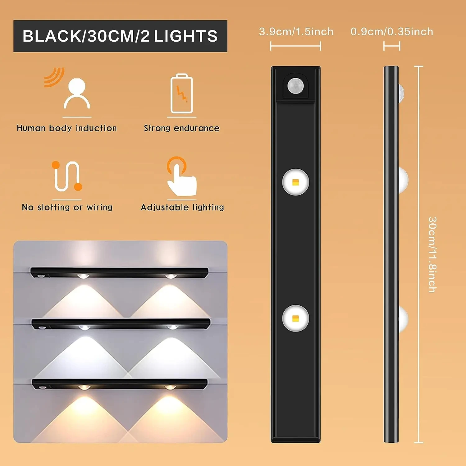 Czujnik ruchu LED Oświetlenie szafy Oświetlenie wewnętrzne Bezprzewodowe oświetlenie Magnetyczna lampka nocna Szafy Kuchnie Biuro
