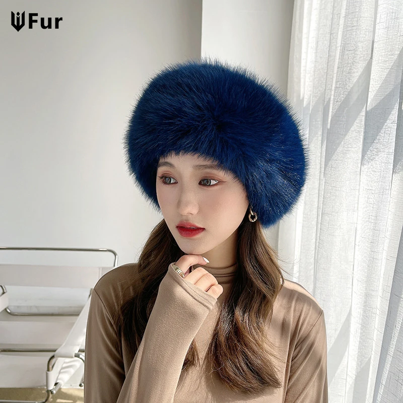 Winter Real Fox Fur Hat For Women Winter Stylish Russian Thick Warm Beanie Women Hat Natural Fluffy Fur Cap Fashion Bomber Hat