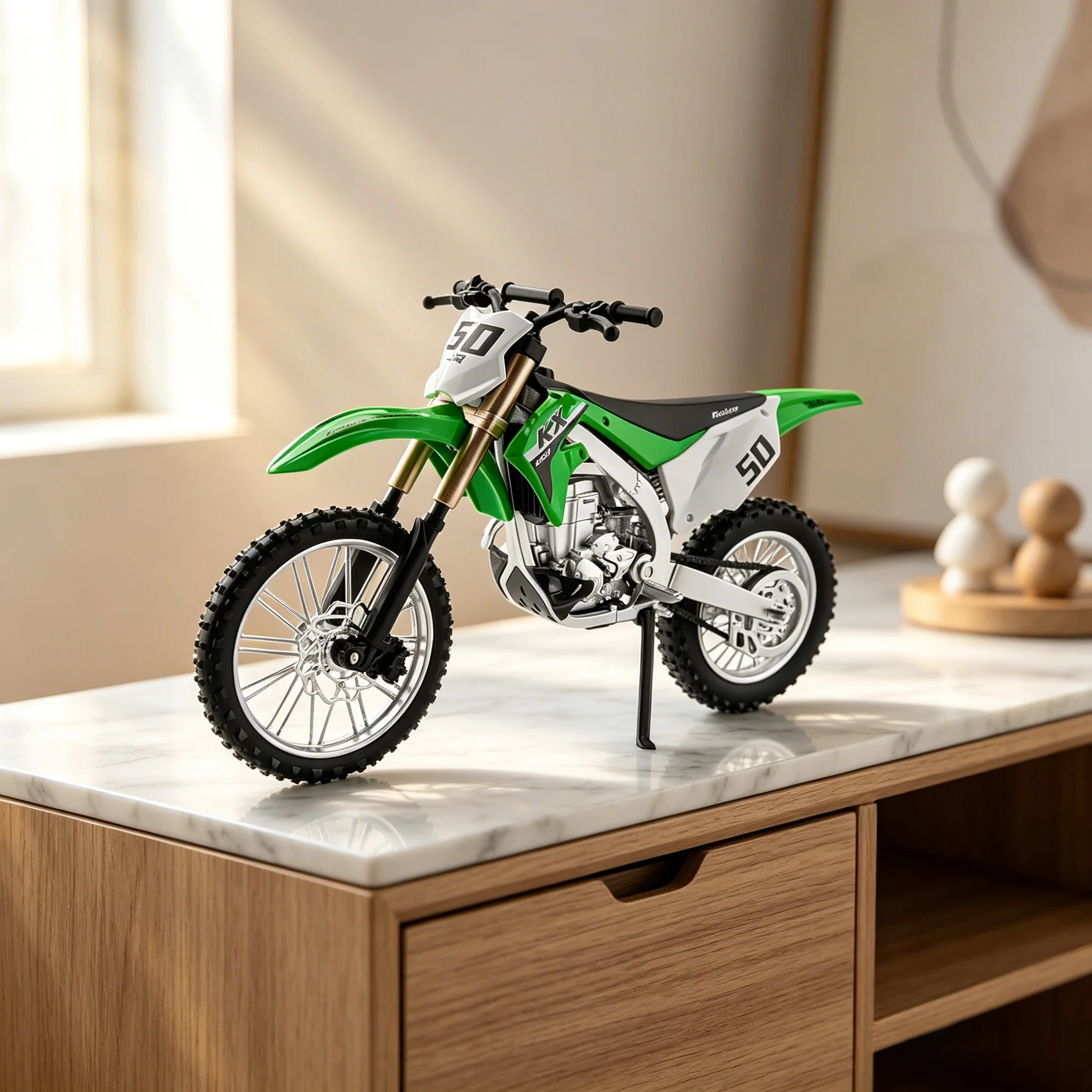 

1:12 Kawasaki KX450 Motorcycle Model Toy Diecast Alloy Car Front Wheel Steering Shock Absorption Decorative Boy Gift