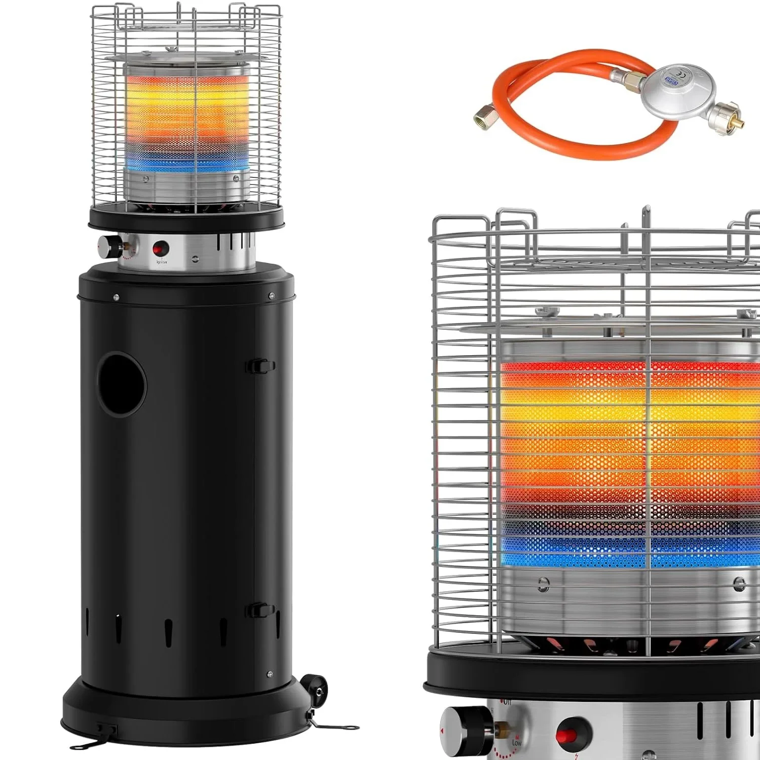 Terrasverwarmer, buitenverwarmer op gas, 6,5 kW, met veiligheidsafsluitklep & kantelbeveiliging, keramische verwarming, propaan, geschikt voor camper, garage en andere ruimtes.