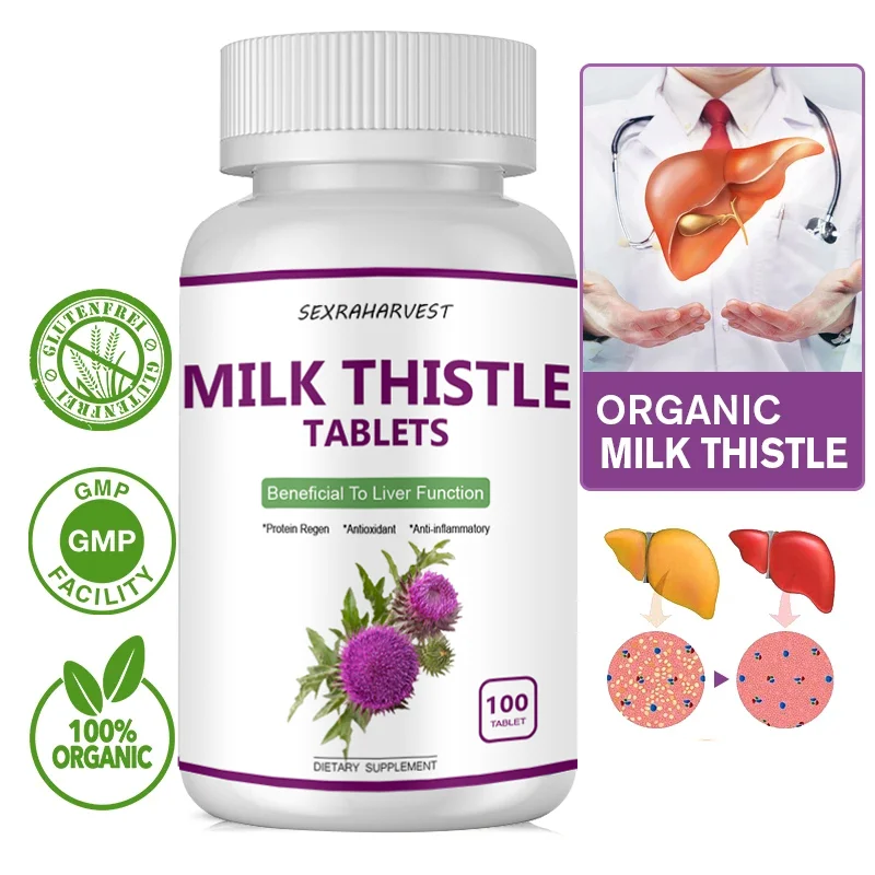 Natural Milk Thistle Capsules Liver Nourish Supplement Liver Protect Tablet Relieve Liver Cirrhosis Support Liver Detoxification