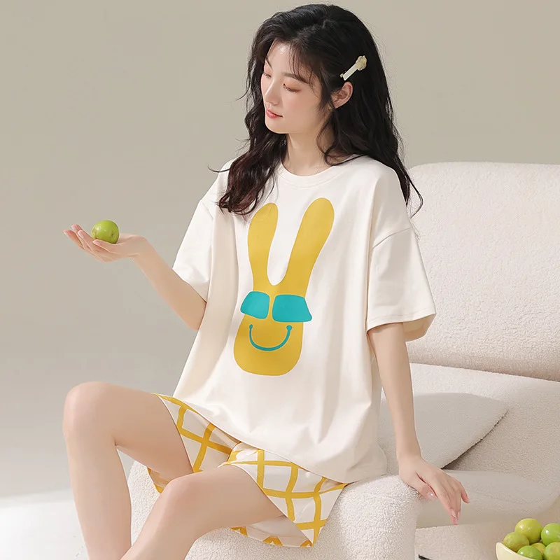 New Summer Women Pyjamas Cartoon Pajamas Sets Sleepwear Casual Nightwear Pijama Mujer Shorts short sleeve M-2XL home clothes set