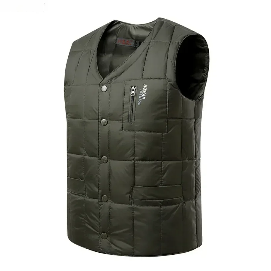 White Duck Down Vests Men Winter Warm Sleeveless V-neck Solid Thicker Lightweight Waistcoat Jacket Fashion Casual Male Vest