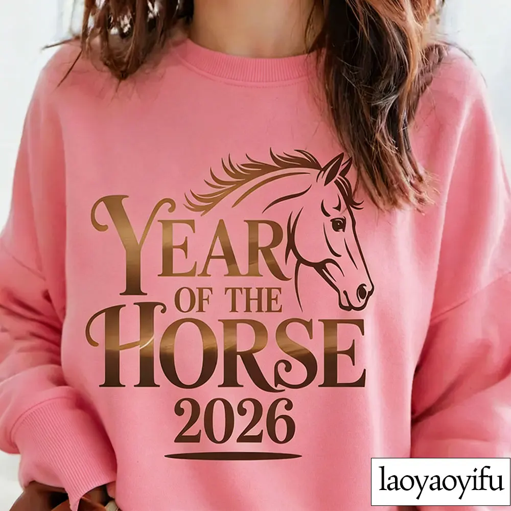 Ano novo chinês cavalo moletom ano novo chinês 2026 com capuz feliz ano novo chinês zodíaco cavalo design inverno de manga comprida