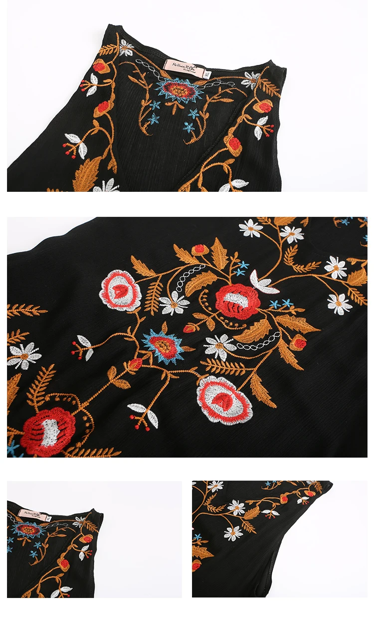 Sexy Beach Boho Mini Dress For Women Vintage Cotton Rayon Floral Embroidered Summer Dresses Sleeveless Strap Vestidos Robe SL168