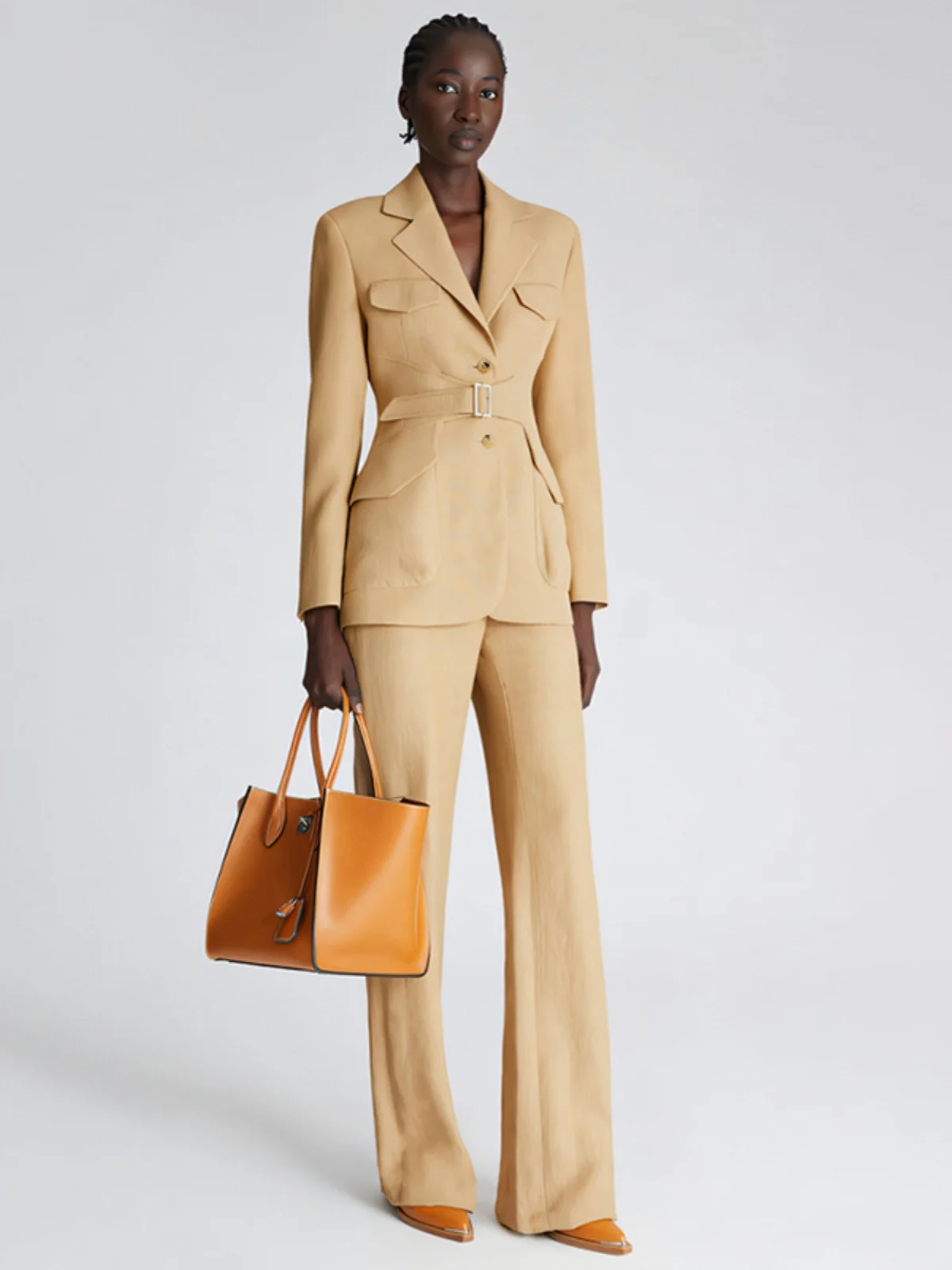 

Ele Waist-Cinching Single-Button Suit with kets for Women Commute Par High-Quali Polyester Long Sve Color