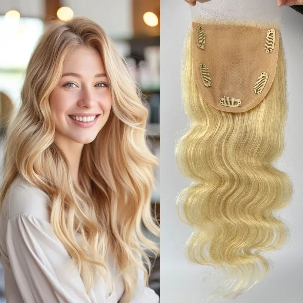 ضوء شقراء الحرير إغلاق العلوي الجسم موجة البرازيلي ريمي الشعر البشري توبر قاعدة الحرير لتخفيف الشعر النساء مع كليب في 24" #1