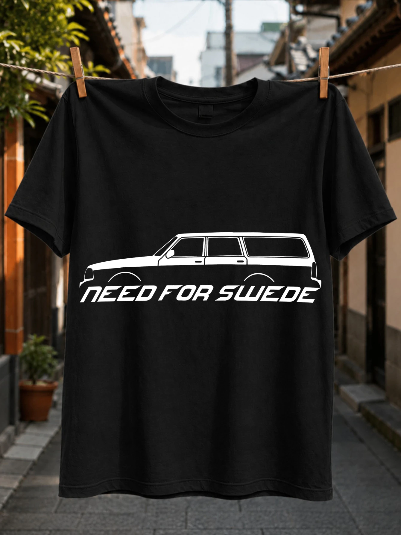Need for Swede Automotive Pun Outline of a Long Swedish Station Wagon Clean Minimal Graphic Tee  Unisex All T-Shirt