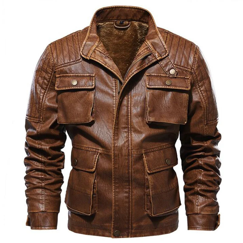 

Top Quality Winter Jackets Men Motorcycle Biker Faux Leather Jacket Coats Male ThickOvercoat jaqueta de couro masculino Size 5XL