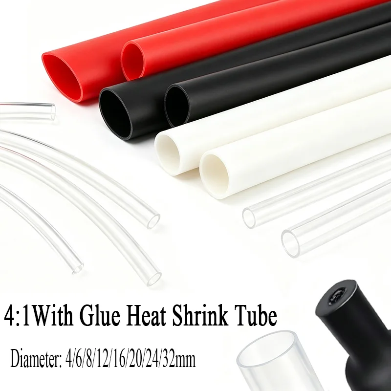 3/1 Meter 4/1 Schrumpfschlauch, verdickt mit Kleber, doppelwandiger Schlauch, Durchmesser 4 mm/6 mm/8 mm/12 mm/16 mm/20 mm/24 mm/32 mm