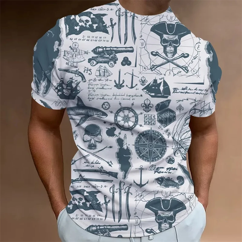 

Nautical Pattern Fashion Men's T-shirt 3d Printing Classic Retro Short Sleeve Short Sleeve Loose Casual Tees Y2k Vintage Top