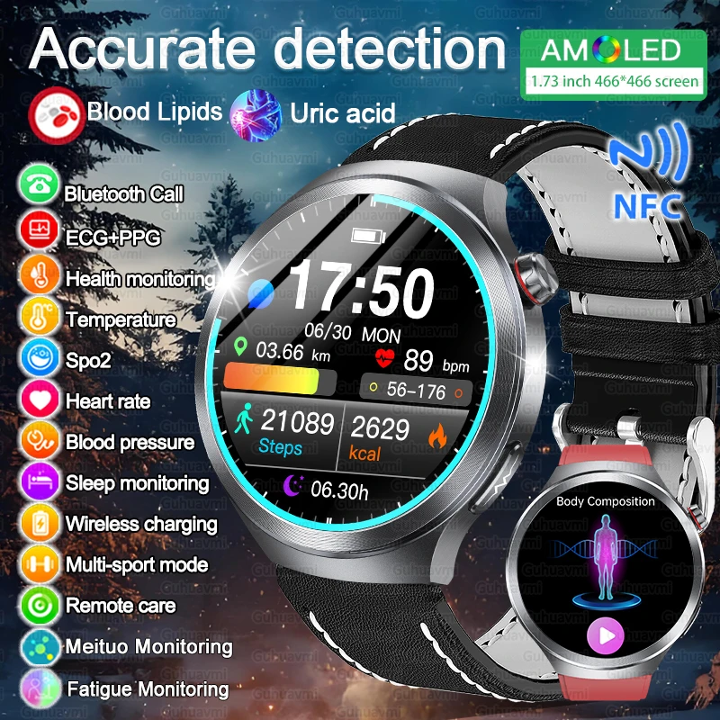 

HOT 2025 New Nursing Grade Health Watch Blood Lipid Uric Acid Blood Pressure Body Analysis Body Fat SmartWatch ECG+PPG Clock Men