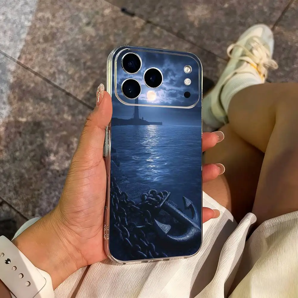Coque de téléphone Sailing Art Ocean Anchor pour iPhone 14,13,12,11,17,16,15,Pro,Max,Plus,X,XS,XR,SE,Mini couverture souple transparente