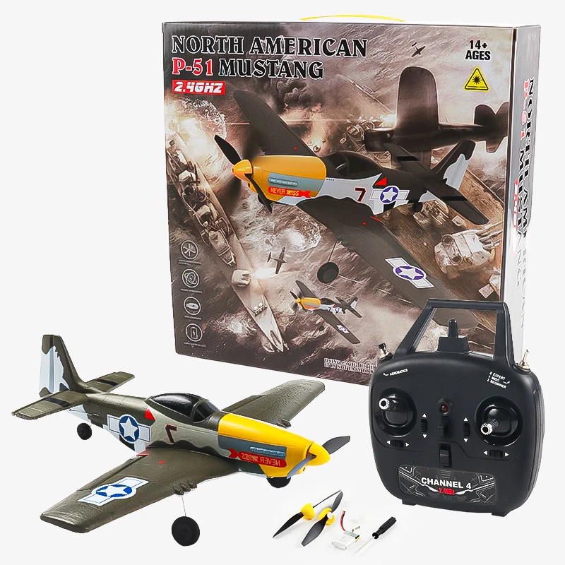 New P51 Mustang rc Plane 2.4G 4CH 6 Axis 410MM Wingspan Foam Fighter One Key Aerobatic RTF Aircraft Glider Toys Gifts for child