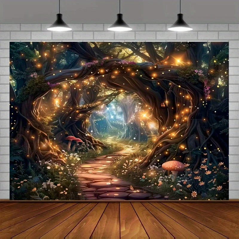 VIKAMA Sparkling Magic Sequin Forest Arch Window Tapestry Ideal for Photography Room Wall Decoration Tapestry