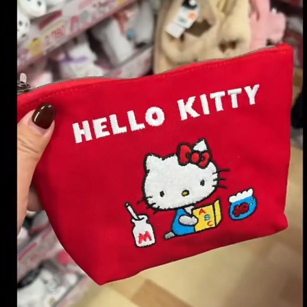 Sac de rangement de voyage grande capacité pour filles, sac de maquillage Kawaii Fashion, rouge, Hello Kitty, mignon, portefeuille zéro, cadeaux pour femmes