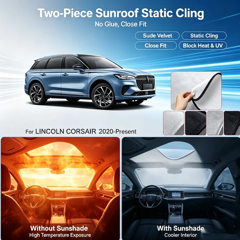 Car Suede Fabric Anti-uv Electrostatic Adsorption Sunroof SunshadeAuto Heat Insulation Skylight For LINCOLN CORSAIR 2020-Present