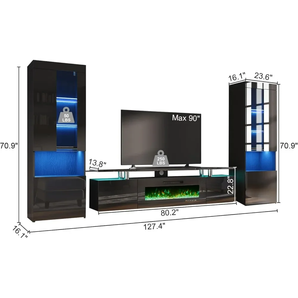 TV Stand with Fireplace and Bookcases, 80