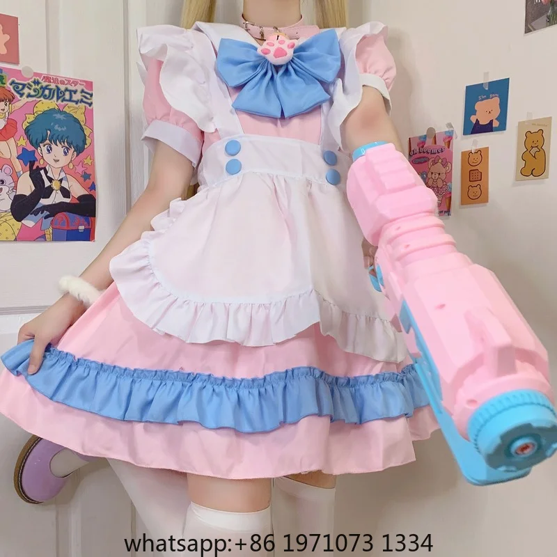 Plus Size Kawaii Dress Cosplay Costumes School Girl Maid Outfits Victorian Dress Anime Pink Japanese Gothic Lolita Clothing