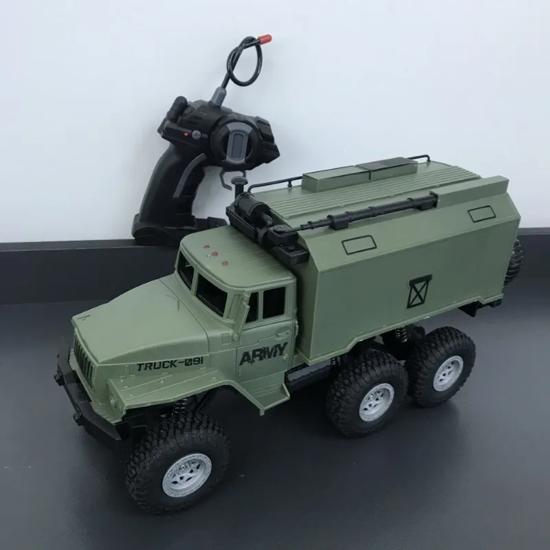 

1:16 Rechargeable Military Truck Rc Model with Four-way Lights Six-wheel 4-drive Climbing Remote Control Vehicle Children's Toys