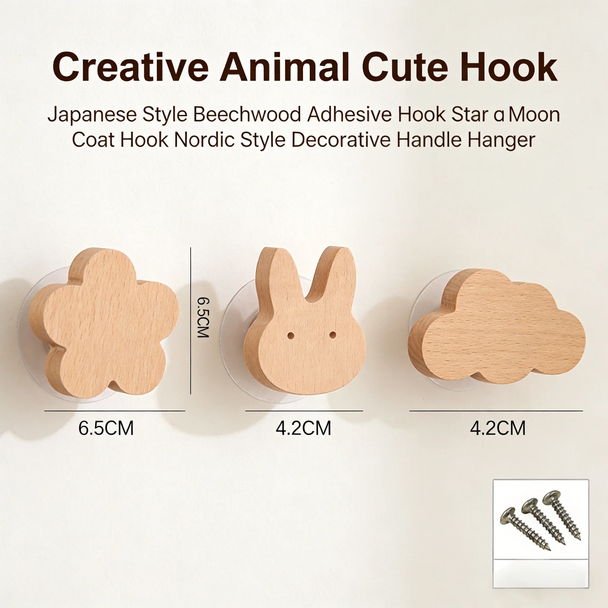 

Adorable Animal Hooks Zelkova Wood Adhesive Hooks Star And Moon Clothes Hooks Nordic Decorative Handle Clothes Hooks