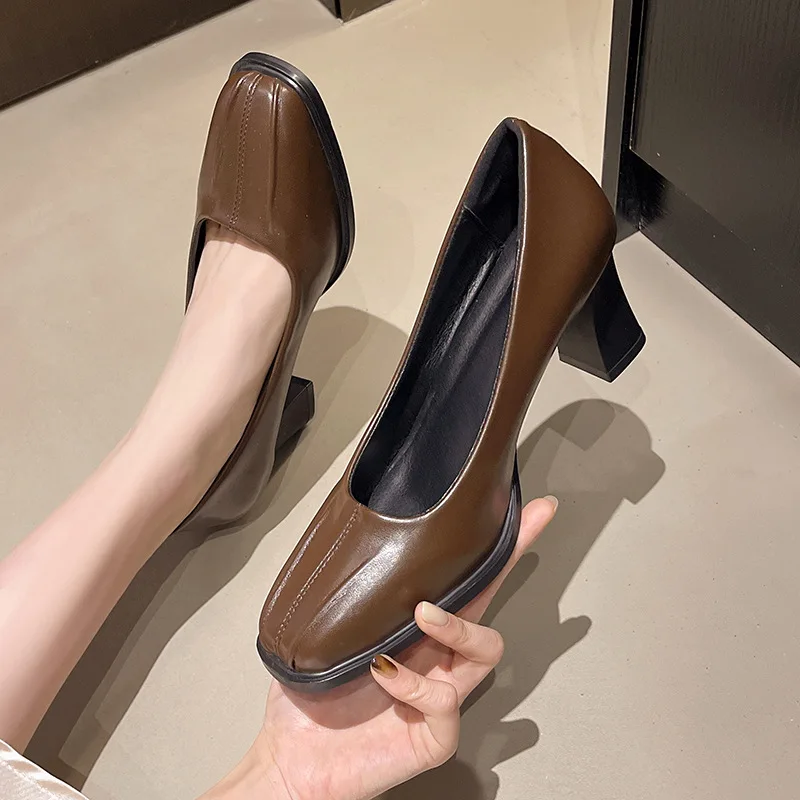 

2025 New High Heels Women Chunky Shoes Fashion Loafers Shoes Designer Elegant Dress Party Pumps New Trend Shoes Женская Обувь