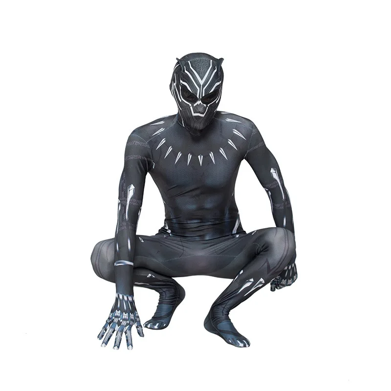 Anime Superhero Black Panther Jumpsuit Cosplay Costume Adult Kids Halloween Carnival Party Show Bodysuit + Headgear Role Play