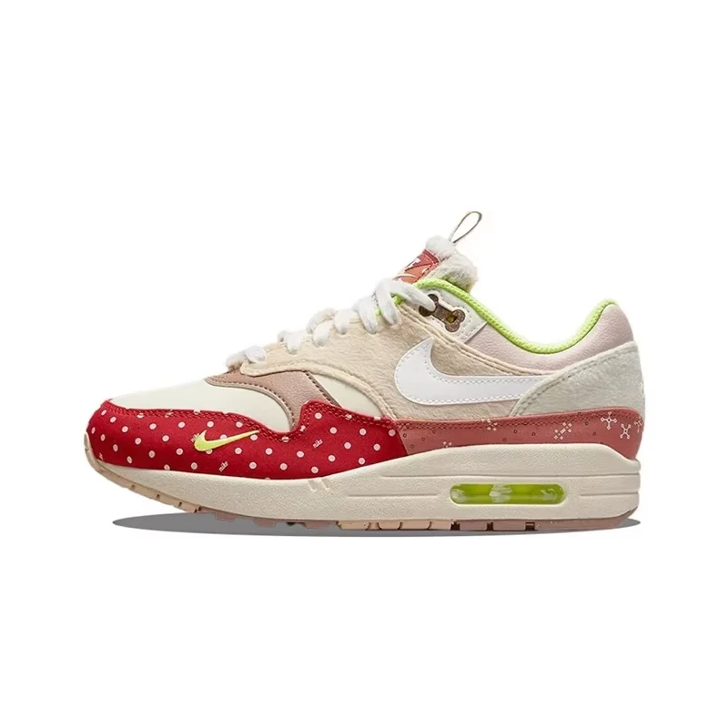 

Original Nike Air Max 1 prm "best friend" Women's Running Shoes Wear Resistant Shock Absorption Khaki Red Sneakers DR2553-111