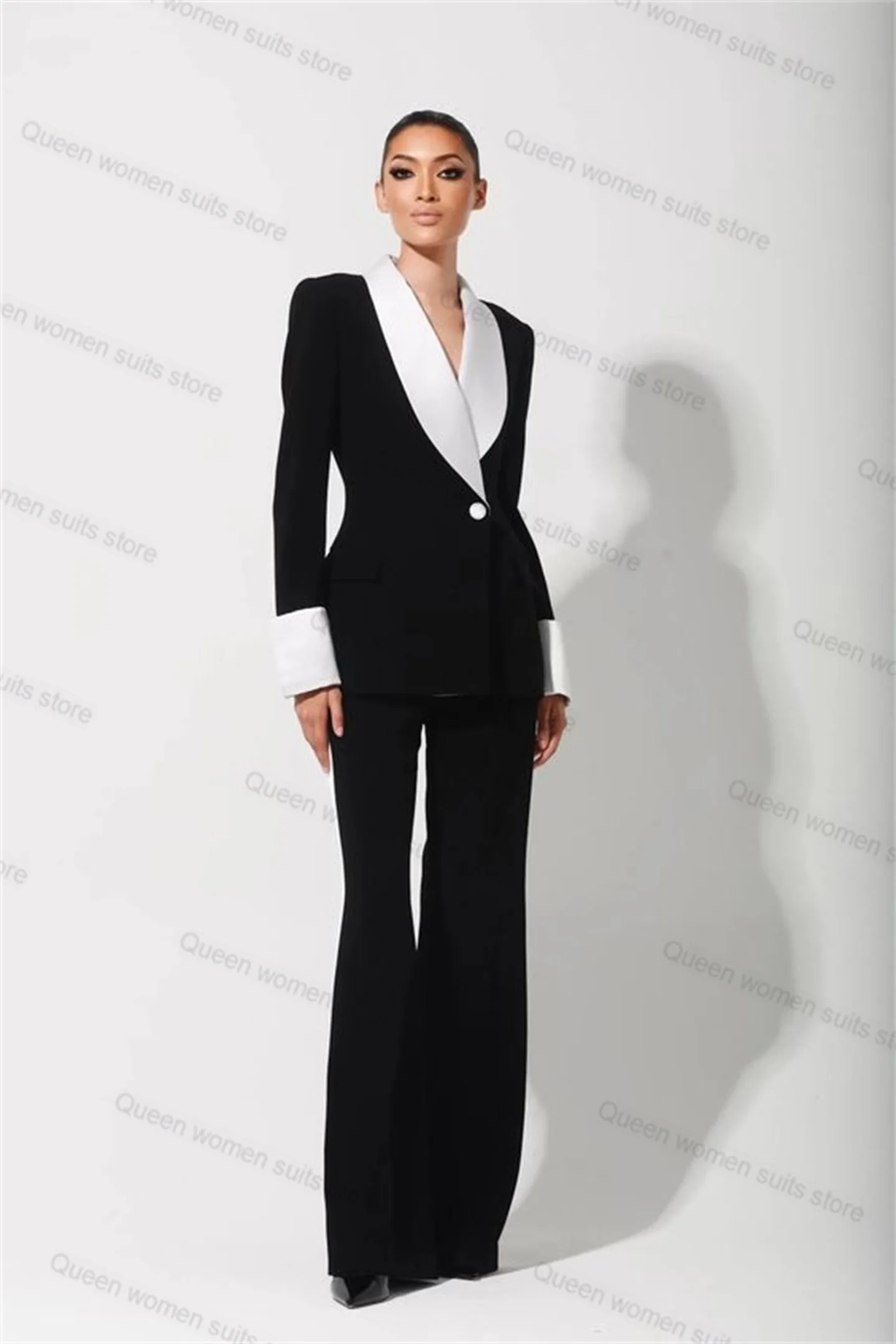 Fato de smoking formal feminino, preto, branco, calça blazer plus, senhora do escritório, smoking de casamento personalizado, casaco de algodão, jaqueta, calças, 2 peças